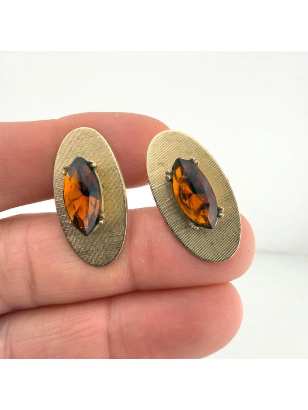 Vintage Swank Cufflinks Set of 3 Gold Tone Stone Glass Mid Century